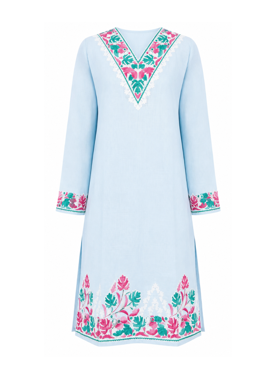 Noor : Kashmiri Aari embroidery summer Co-Ord Set | Aqua